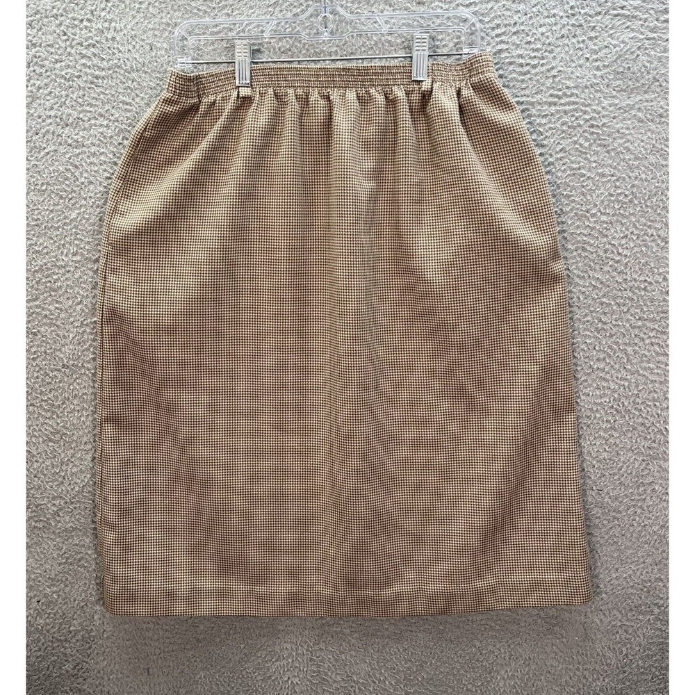 Vintage Orvis Skirt Womens 16 Brown Tan Houndstooth Midi A Line 1990s USA Made